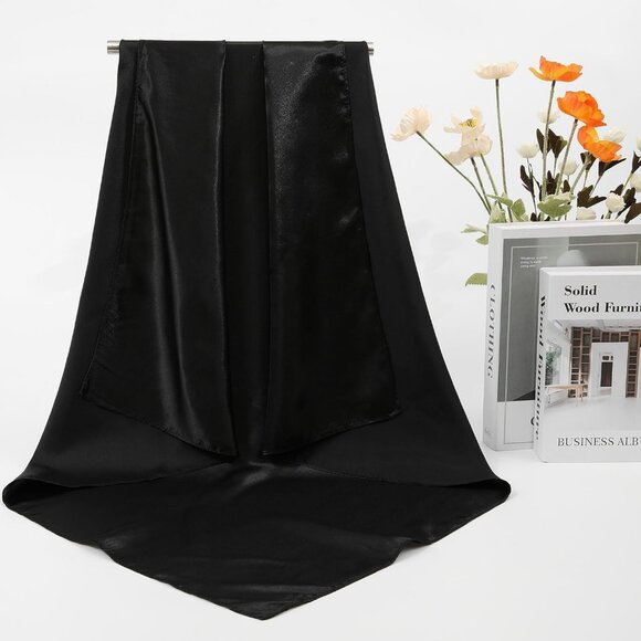 35 Inch Silk Head Scarf 2 Pcs Leopard + Black - Picture 5 of 7